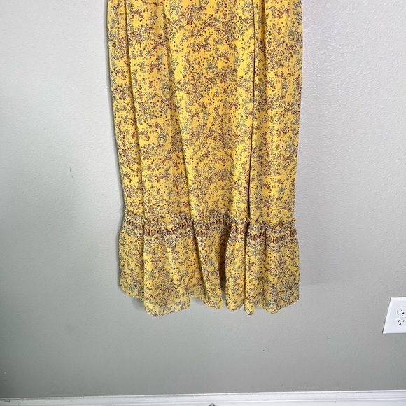Max Studio Yellow Floral Midi Dress Smocked Waist with Ruffles Women Size Large - Picture 12 of 13